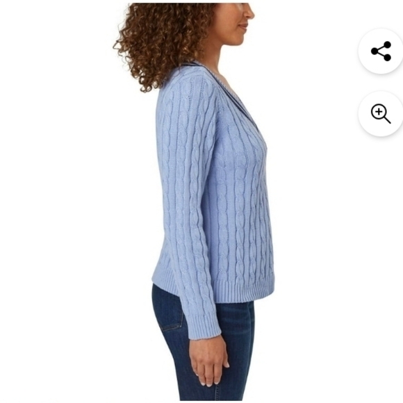 Lands' End Women's V-Neck Cable Sweater - Picture 2 of 7